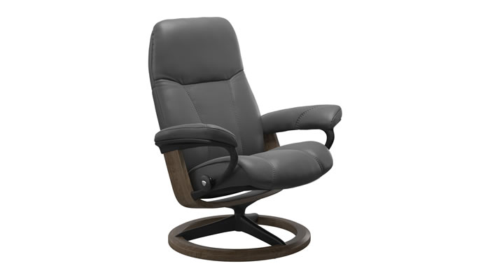 Stressless Consul Signature Recliner in Noblesse Grey Leather